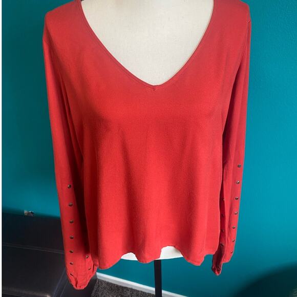 For Love & Lemons Red V-Neck Studded Balloon Sleeve Shirt Women's Medium - Picture 8 of 9